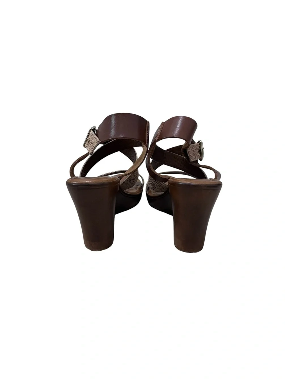 Italian Shoemakers Brown Leather and Beige Wedge Sandals Size 8